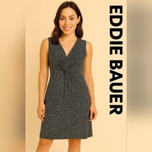 Eddie Bauer Black and White Ruched Tie Front Sheath Summer Dress (#798)